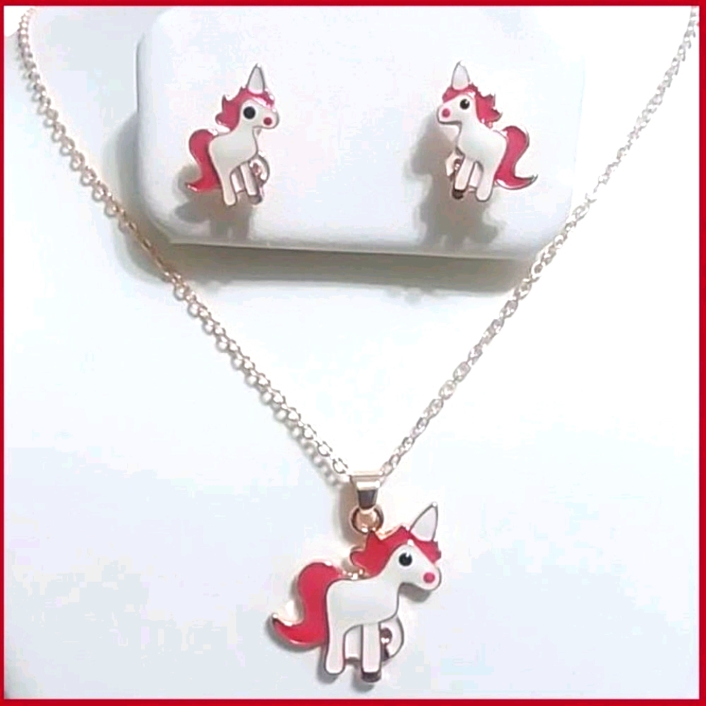 Unicorn Earrings and necklace set